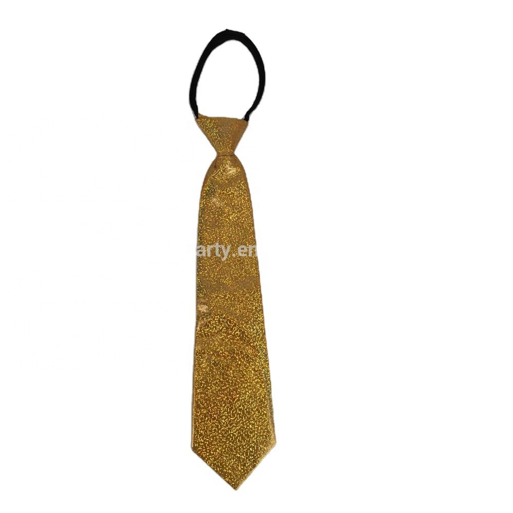 2024 new style hot selling decorating adult hologram men zip gold polyester ties gold tie