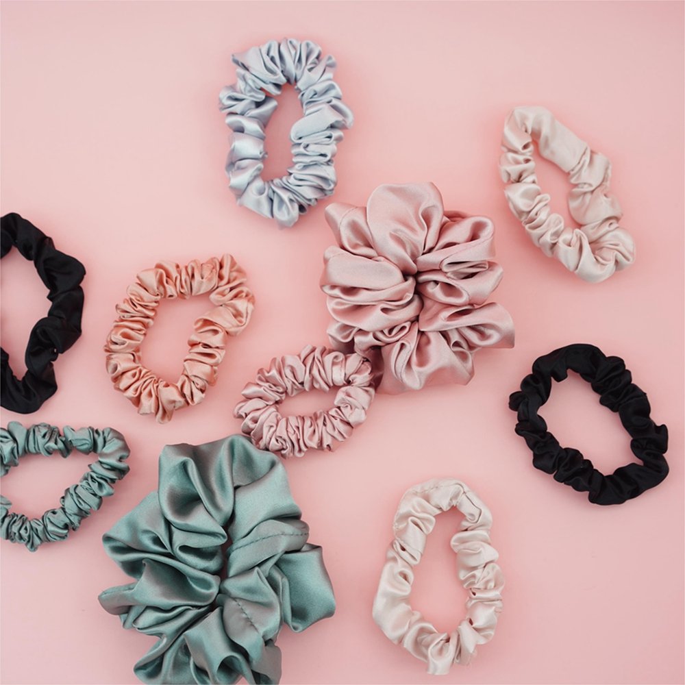 Wholesale 100% Satin Silk Scrunchies Solid Colors Scrunchies Hair Ties