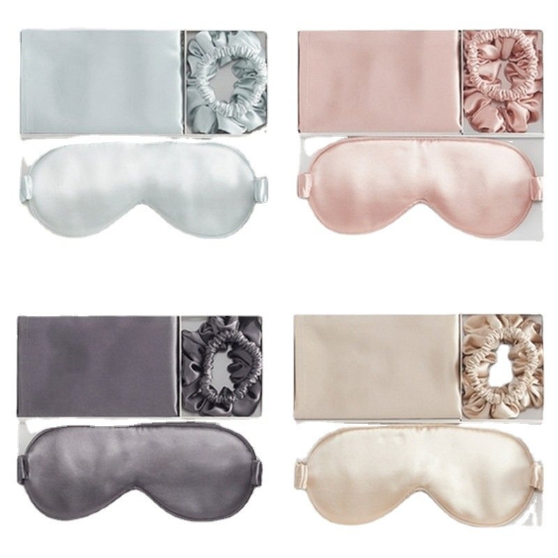 rts 3pcs silk Gift set custom printed pillow case scrunchies headband sleep eye mask silk satin pillowcase gift set with box