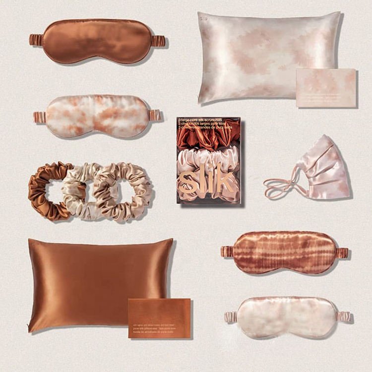 100% Pure Mulberry Silk Pillowcase Set with Custom Printed Embroidery Logo Solid Pattern Silk Eye Mask and Scrunchie