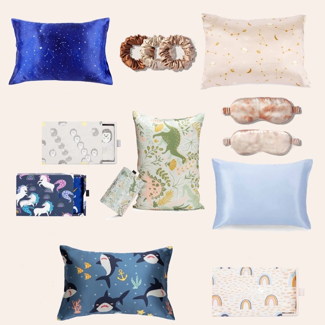 100% Pure Mulberry Silk Pillowcase Set with Custom Printed Embroidery Logo Solid Pattern Silk Eye Mask and Scrunchie