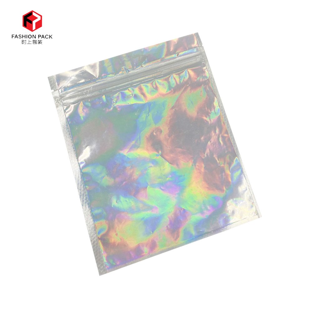 Digital Printing 3 Side Seal Plastic Bag Cosmetic Holographic Packaging Zip Lock Clear Pouch