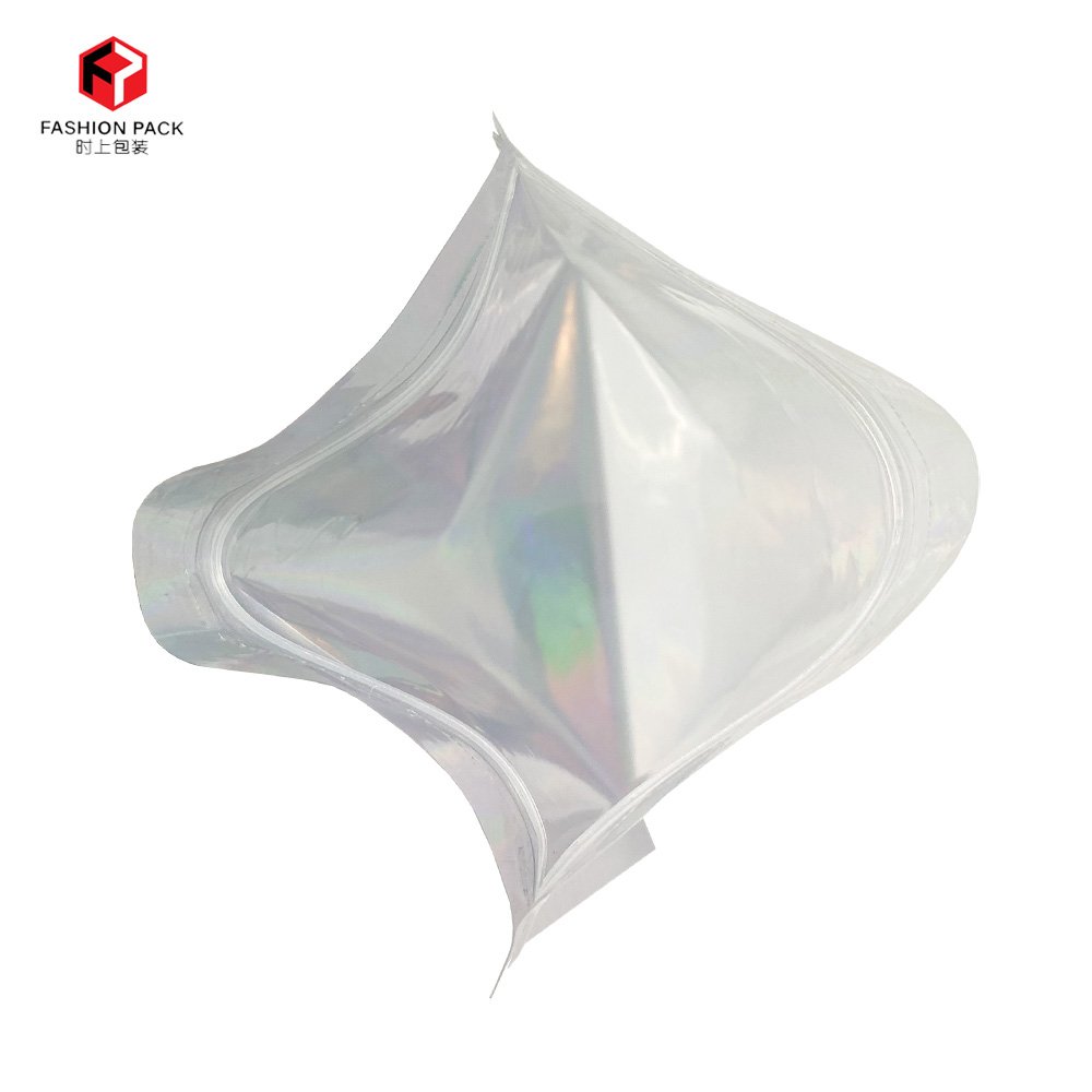 Digital Printing 3 Side Seal Plastic Bag Cosmetic Holographic Packaging Zip Lock Clear Pouch