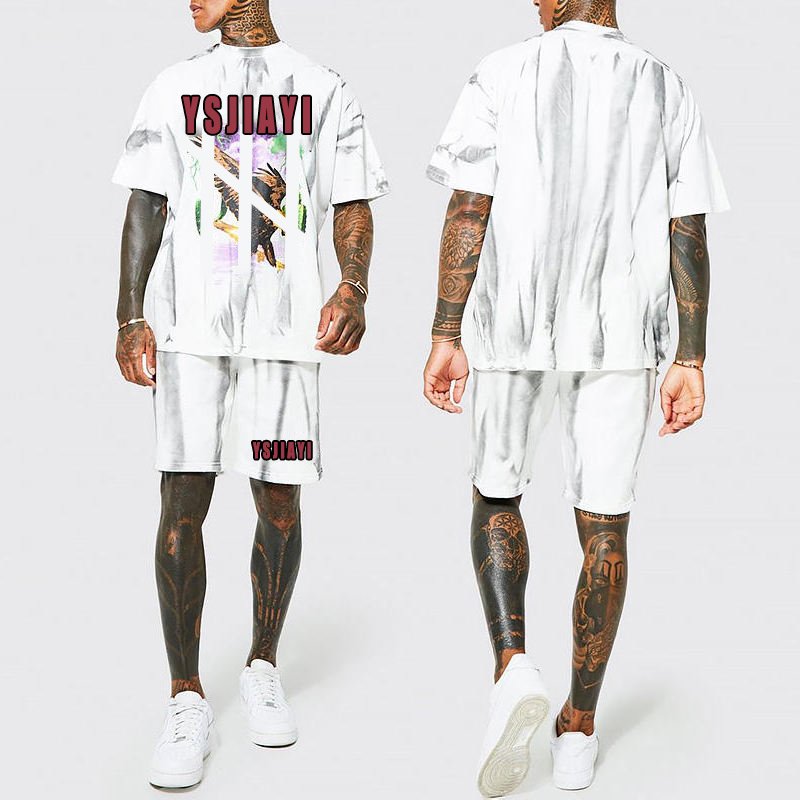 casual streetwear tie dye printing hip hop jogging suit high quality sweat suits mens short jogger sets