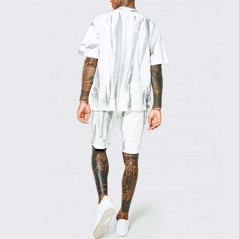casual streetwear tie dye printing hip hop jogging suit high quality sweat suits mens short jogger sets