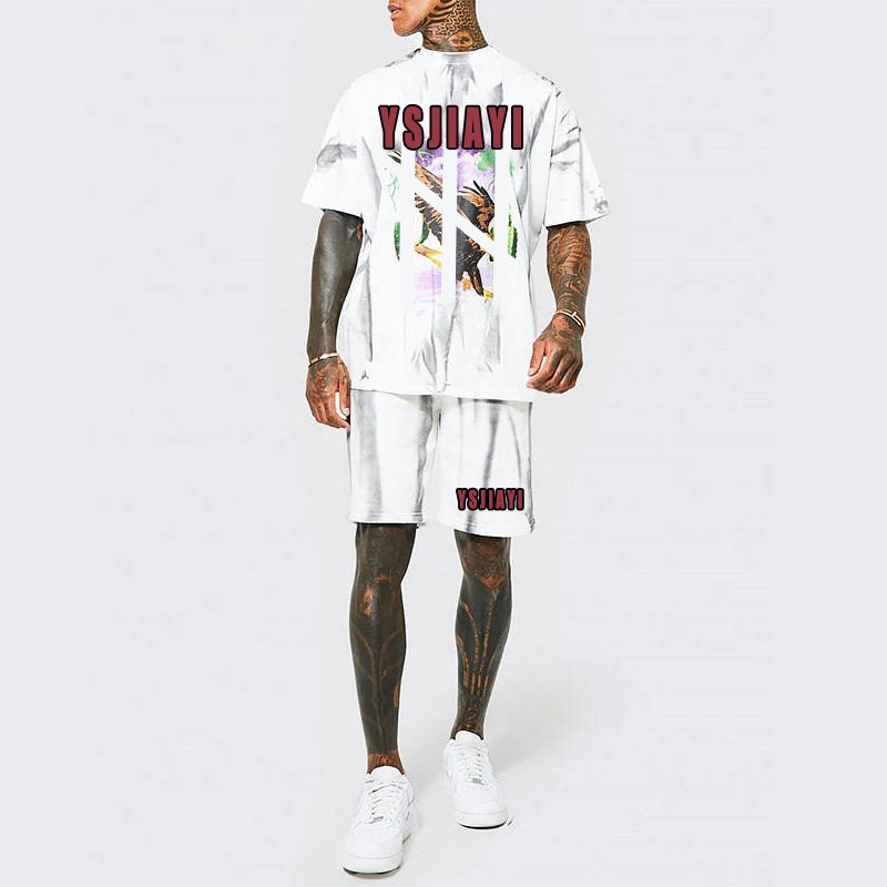 casual streetwear tie dye printing hip hop jogging suit high quality sweat suits mens short jogger sets
