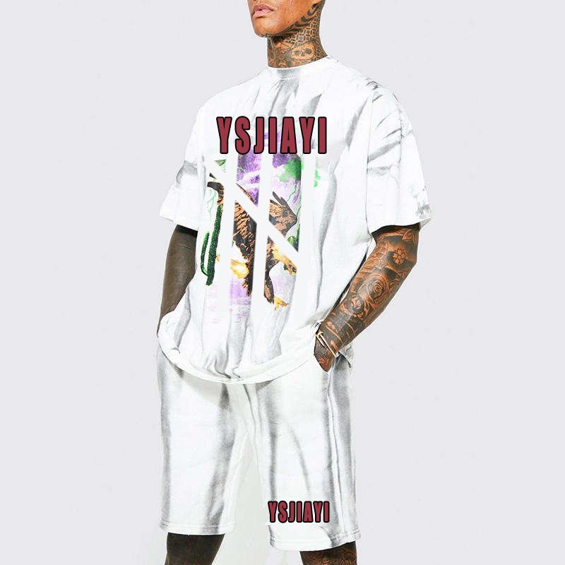 casual streetwear tie dye printing hip hop jogging suit high quality sweat suits mens short jogger sets