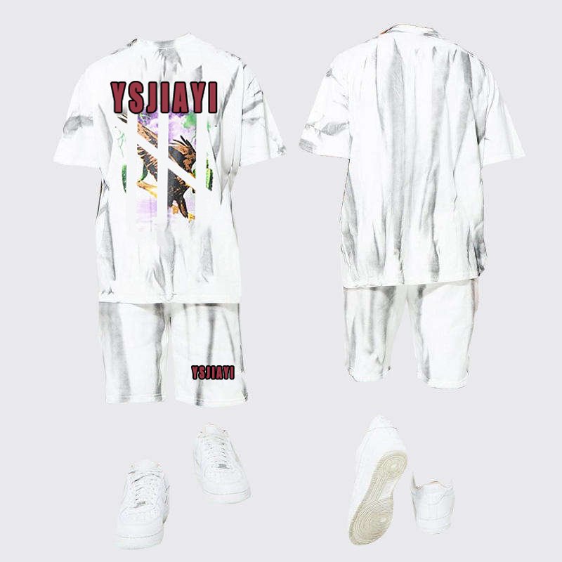 casual streetwear tie dye printing hip hop jogging suit high quality sweat suits mens short jogger sets