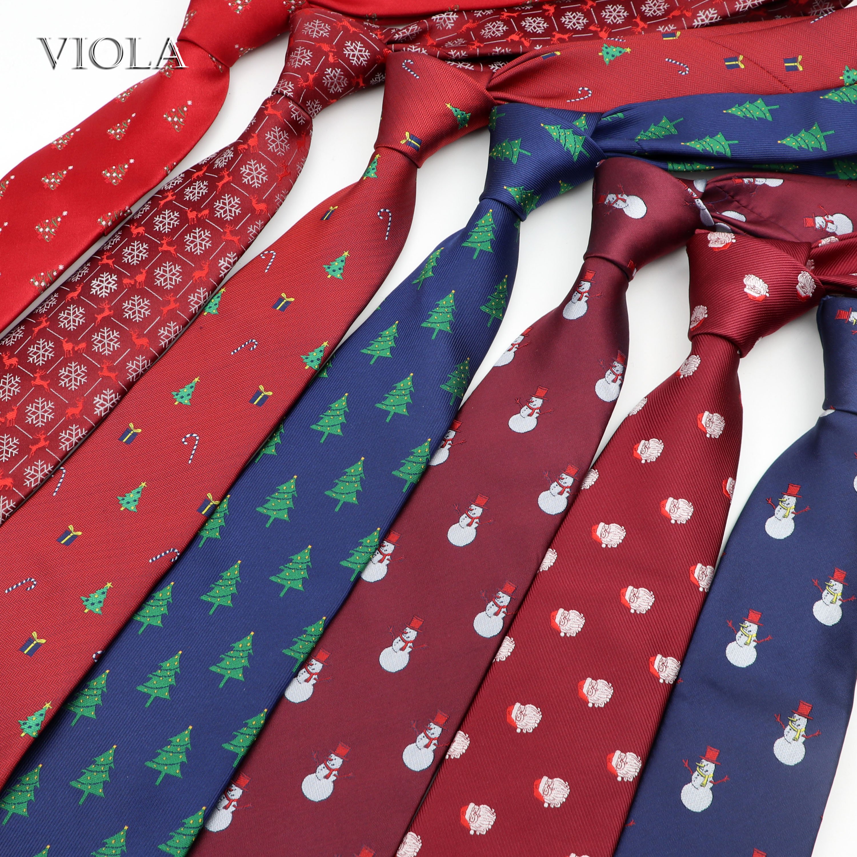 Christmas Tie 7cm Men Gift Blue Green Polyester Santa Claus Snowman Tree Snowflake Deer Necktie Party Festival Xmas Accessories