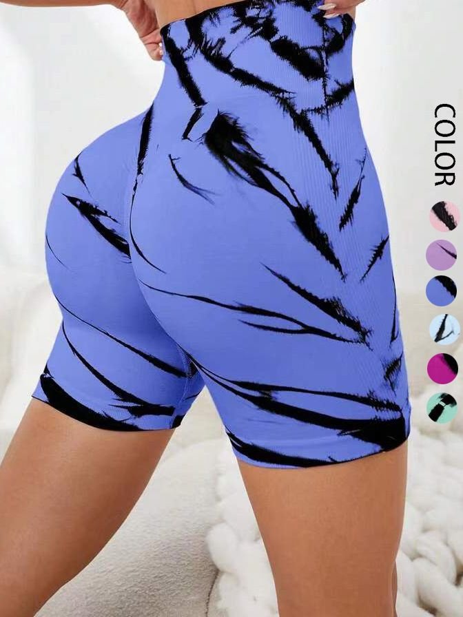 2023 New Women Striped Tie Dye Fitness Yoga Shorts Scrunch Butt Women Gym Push Up Workout Yoga Leggings Biker wear Sports Shorts