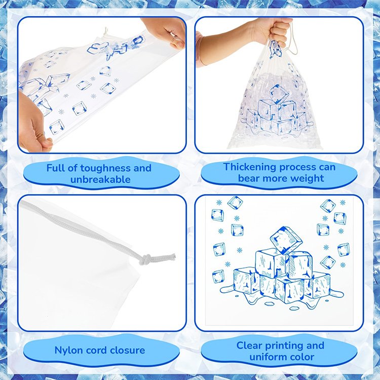 5 8 10 20lb Heavy-Duty wicket poly ldpe ice plastic drawstring clear ice bags plastic