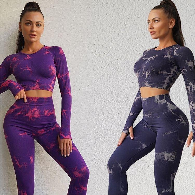 2 Pieces Tie Dye Yoga Leggings Tummy Control Seamless Fitness Gym Wear Workout Women Butt Lifting Yoga Pants Yoga sets