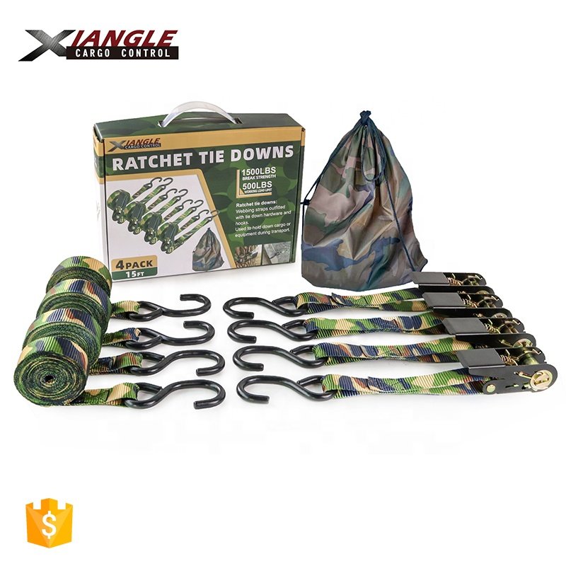 Direct manufacturer new 1" 25mm ratchet tie down polyester webbing cargo lashing belt straps with S hook assortment