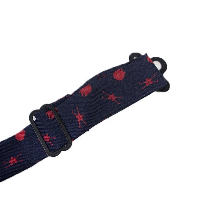 Custom Black Adjustable Straps Plain Pre Tied Woven Black Satin Design Jacquard Ribbon Solid Bow Tie
