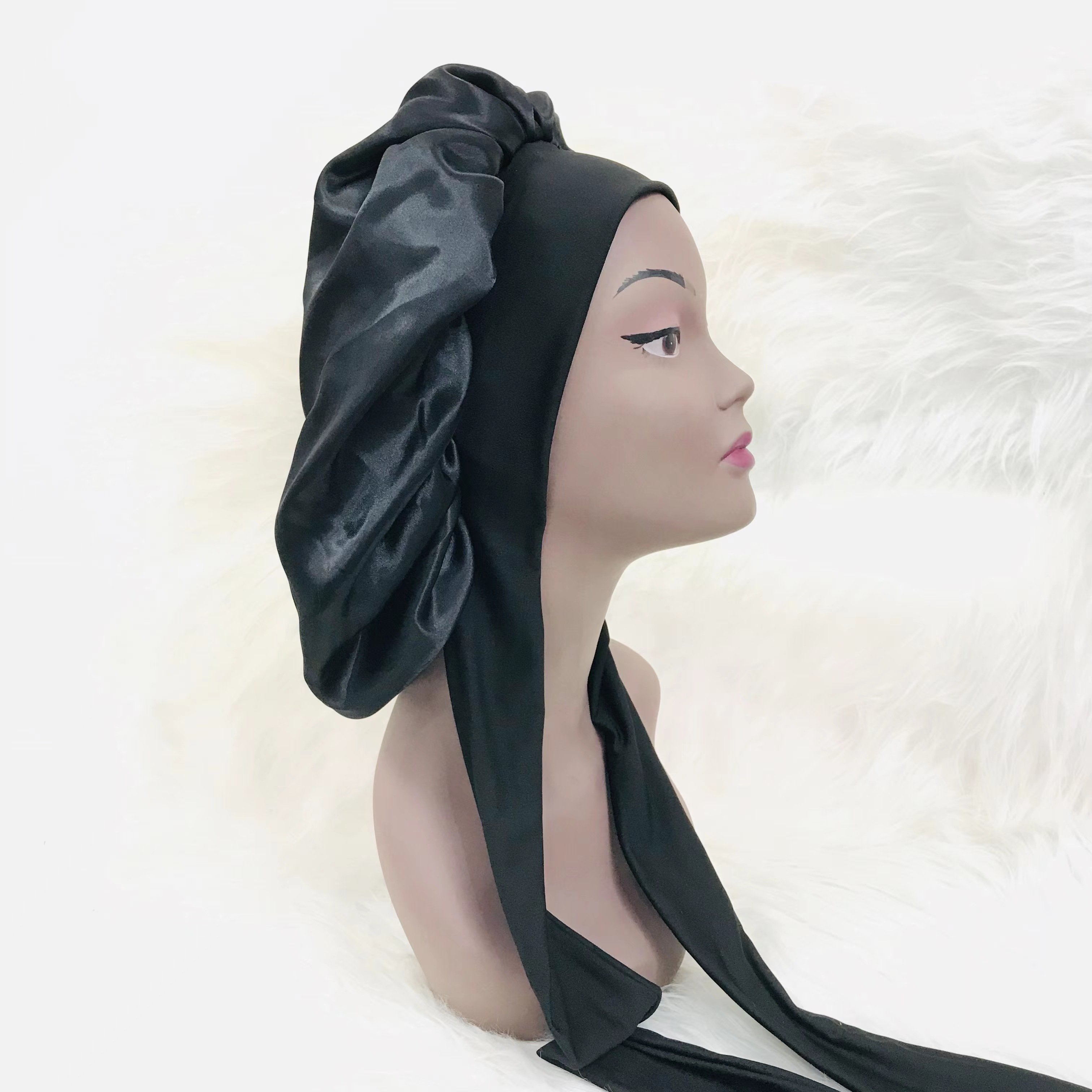 Best selling custom logo print headband bonnets designer bonnet with hair Satin bonnet