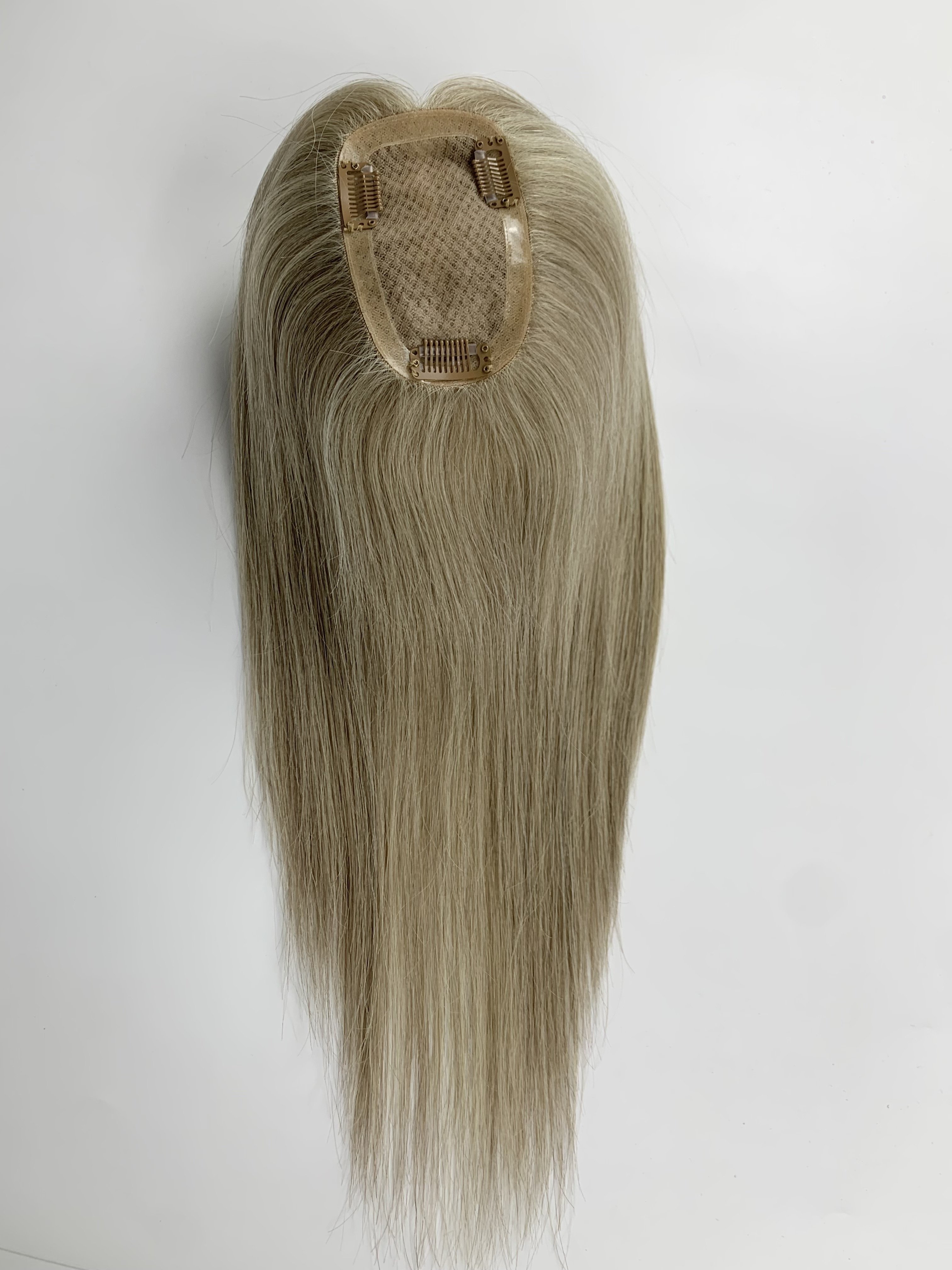 Hand Tied Mono Base Silk Base Topper 100% Virgin Human Hair For Women With Thinning Hair Loss Cover Gray Hair Three Clips