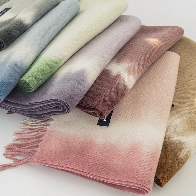 Wholesale New Design Large Scarf Woven Label 2022 Luxury Tie-Dye Printing Custom Logo Faux Cashmere Shawls Scarves