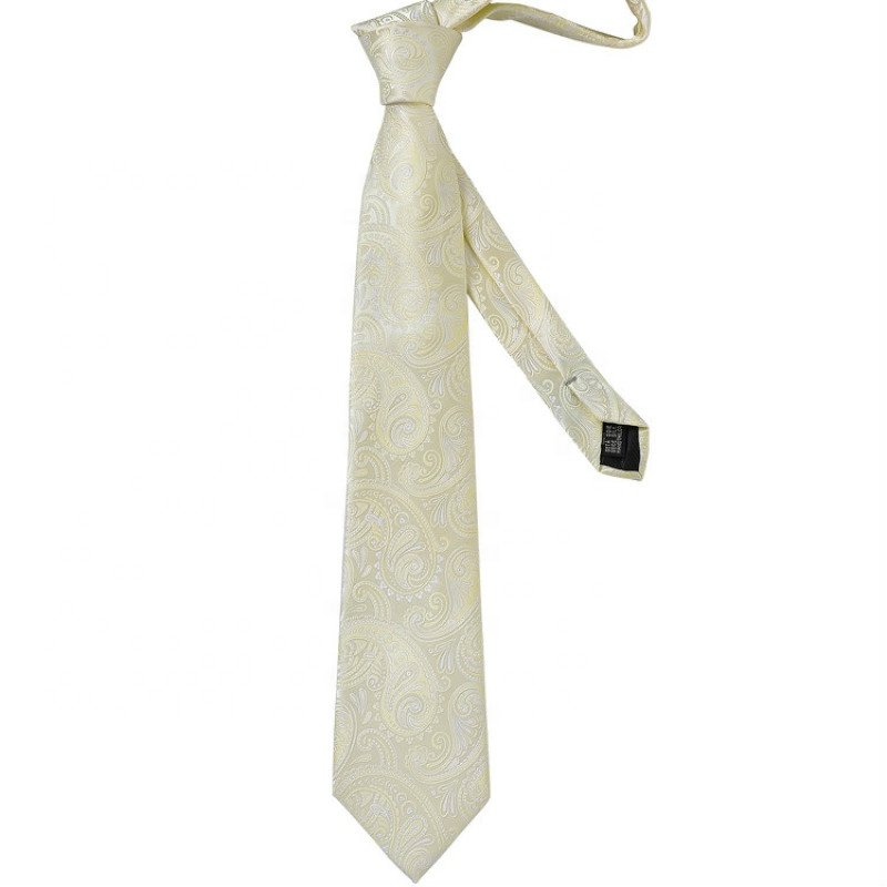 Fashion Mens Business Creamy White Paisley Silk Tie Handkerchief Set