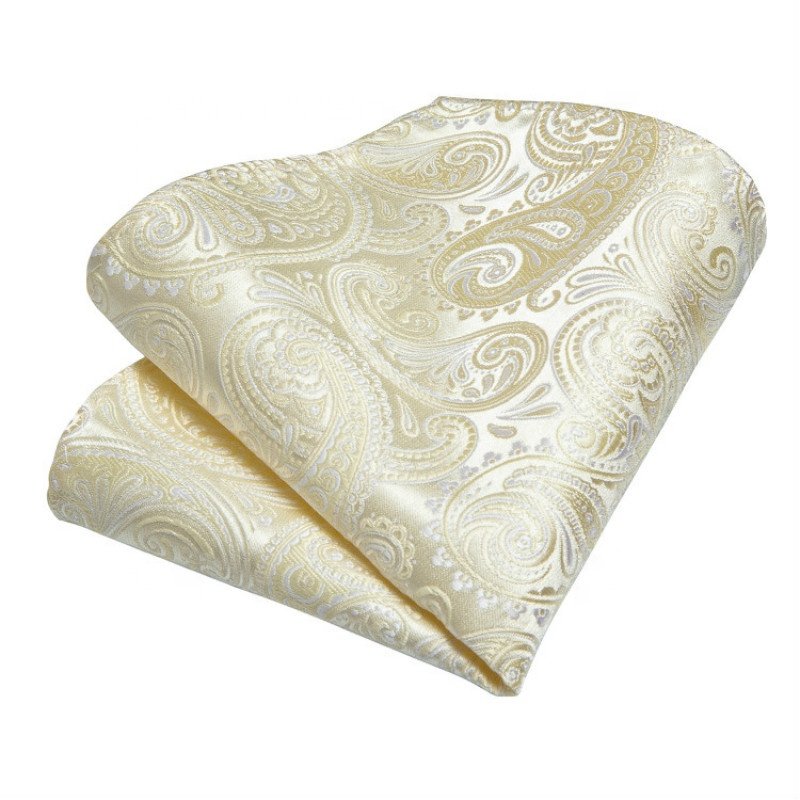Fashion Mens Business Creamy White Paisley Silk Tie Handkerchief Set