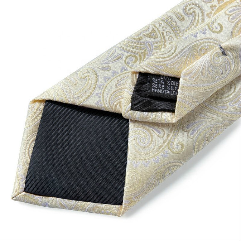 Fashion Mens Business Creamy White Paisley Silk Tie Handkerchief Set