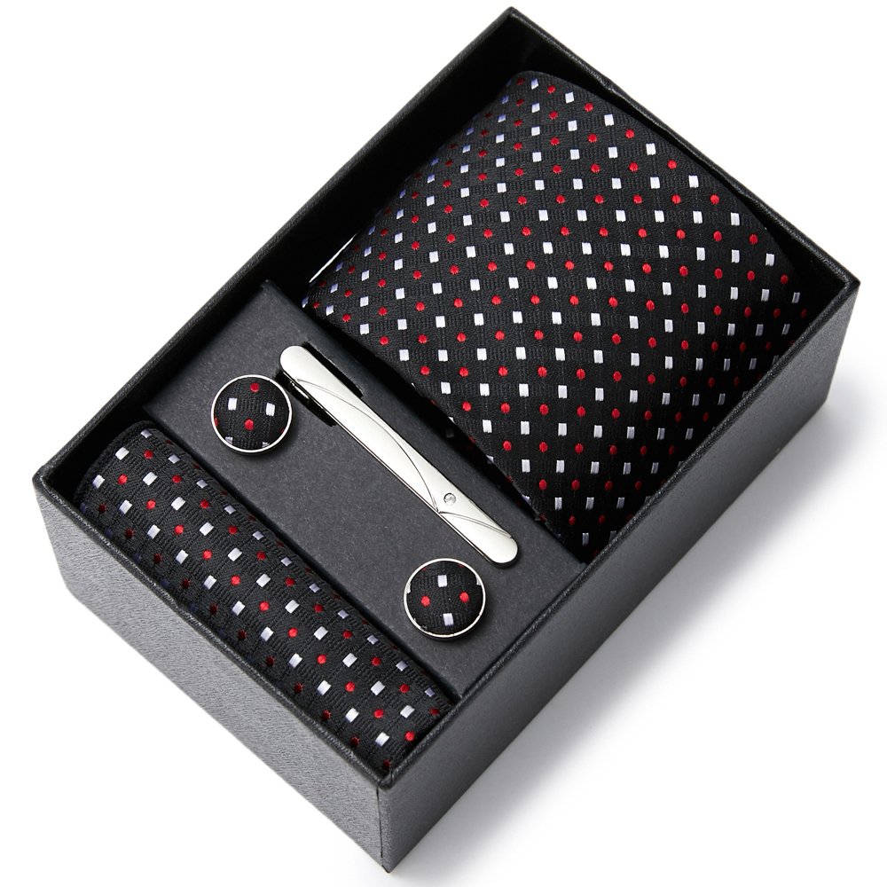 Mix Colors Newest Design Tie Pocket Squares Cufflink Set Necktie Box Stripe Blue Suit Accessories Fit Workplace