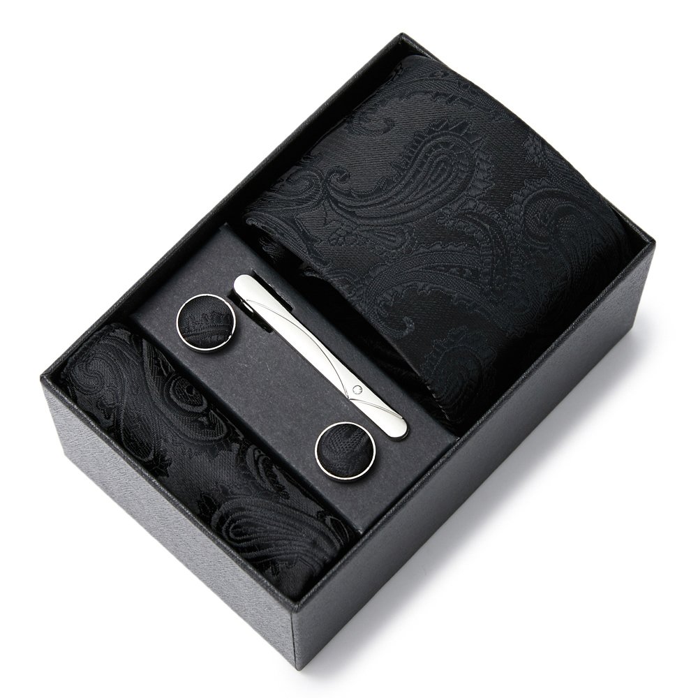 Mix Colors Newest Design Tie Pocket Squares Cufflink Set Necktie Box Stripe Blue Suit Accessories Fit Workplace