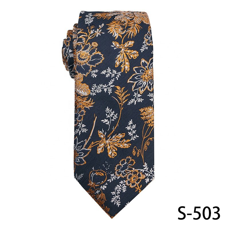 Popular In Young People 7.5cm Necktie Jacquard Woven 100% Polyester Neckties For Men Navy Blue And Orange Polyester Neckties