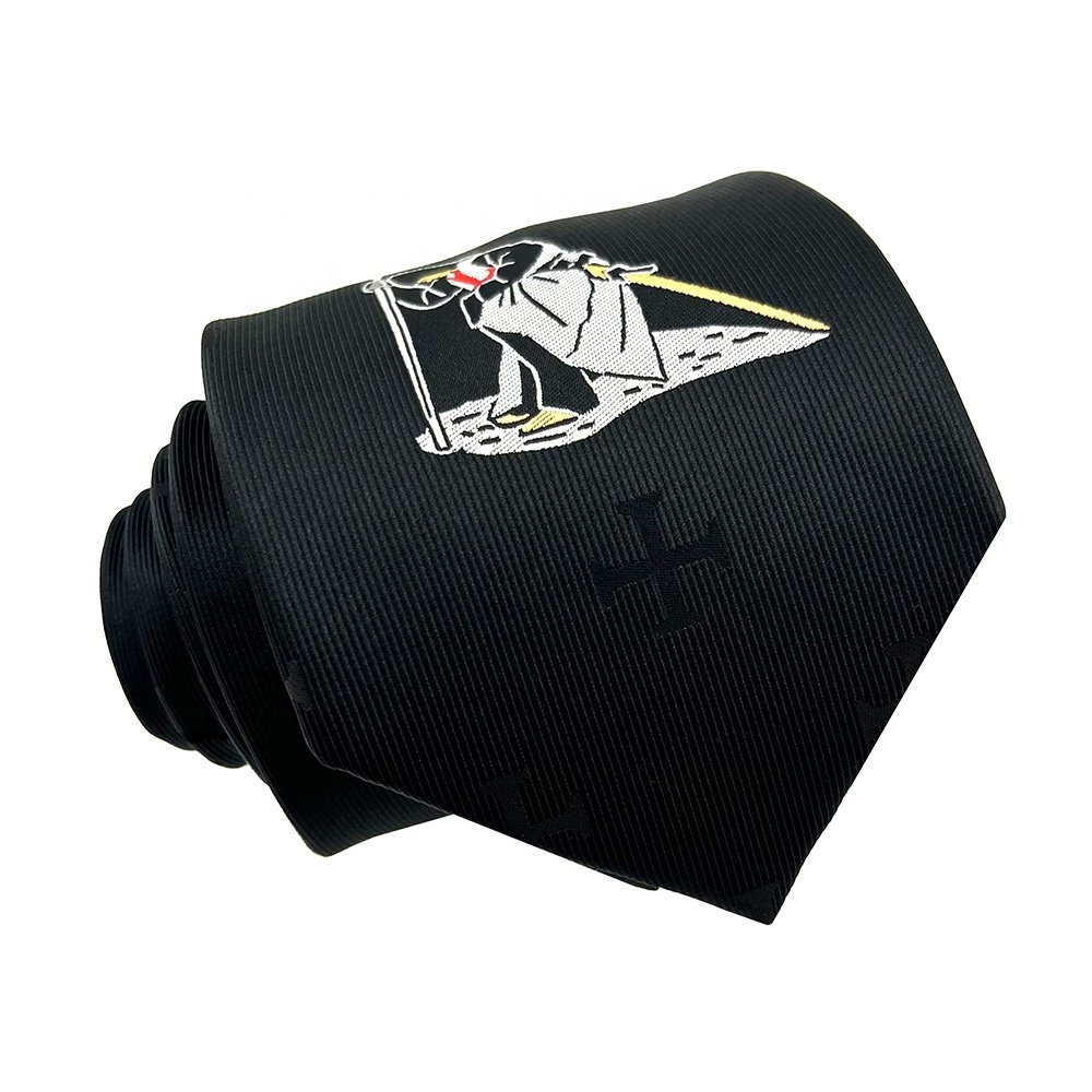 China Wholesale Mens Necktie Microfiber Polyester Woven Custom Knight and Cross Black Christian Ties
