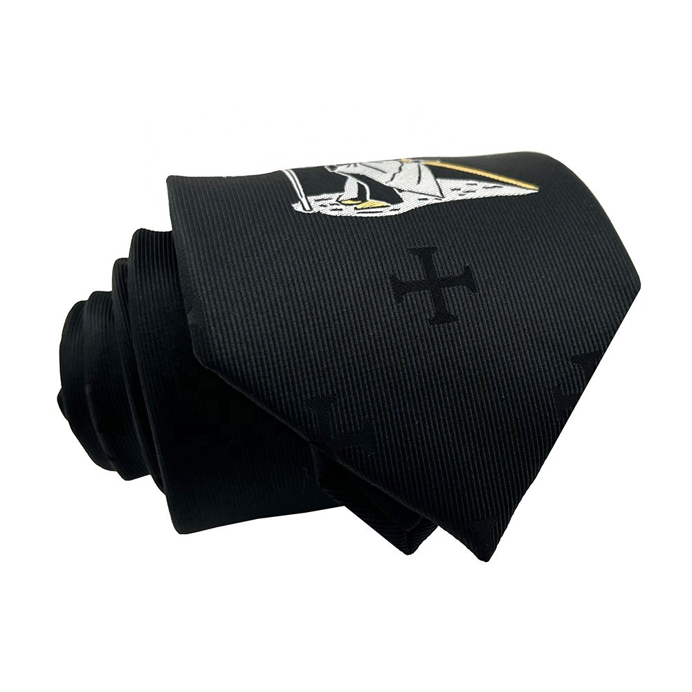 China Wholesale Mens Necktie Microfiber Polyester Woven Custom Knight and Cross Black Christian Ties