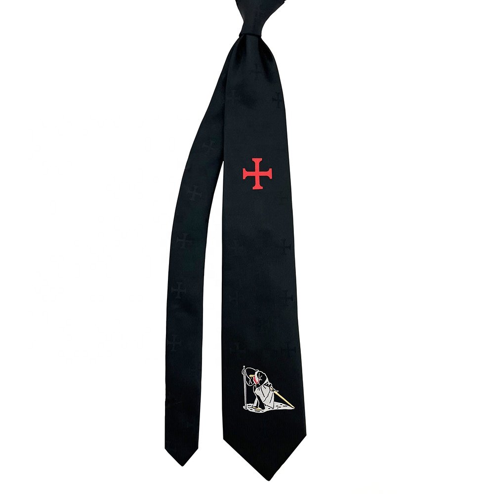 China Wholesale Mens Necktie Microfiber Polyester Woven Custom Knight and Cross Black Christian Ties