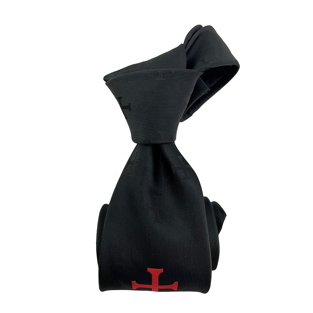 China Wholesale Mens Necktie Microfiber Polyester Woven Custom Knight and Cross Black Christian Ties