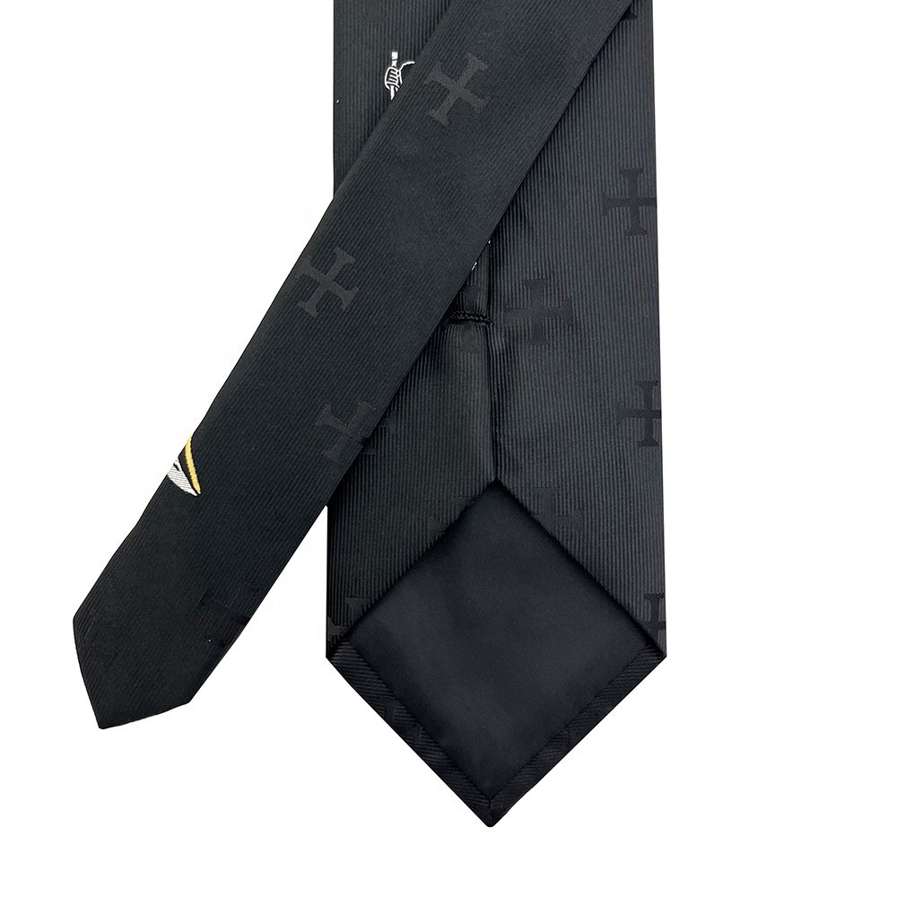 China Wholesale Mens Necktie Microfiber Polyester Woven Custom Knight and Cross Black Christian Ties