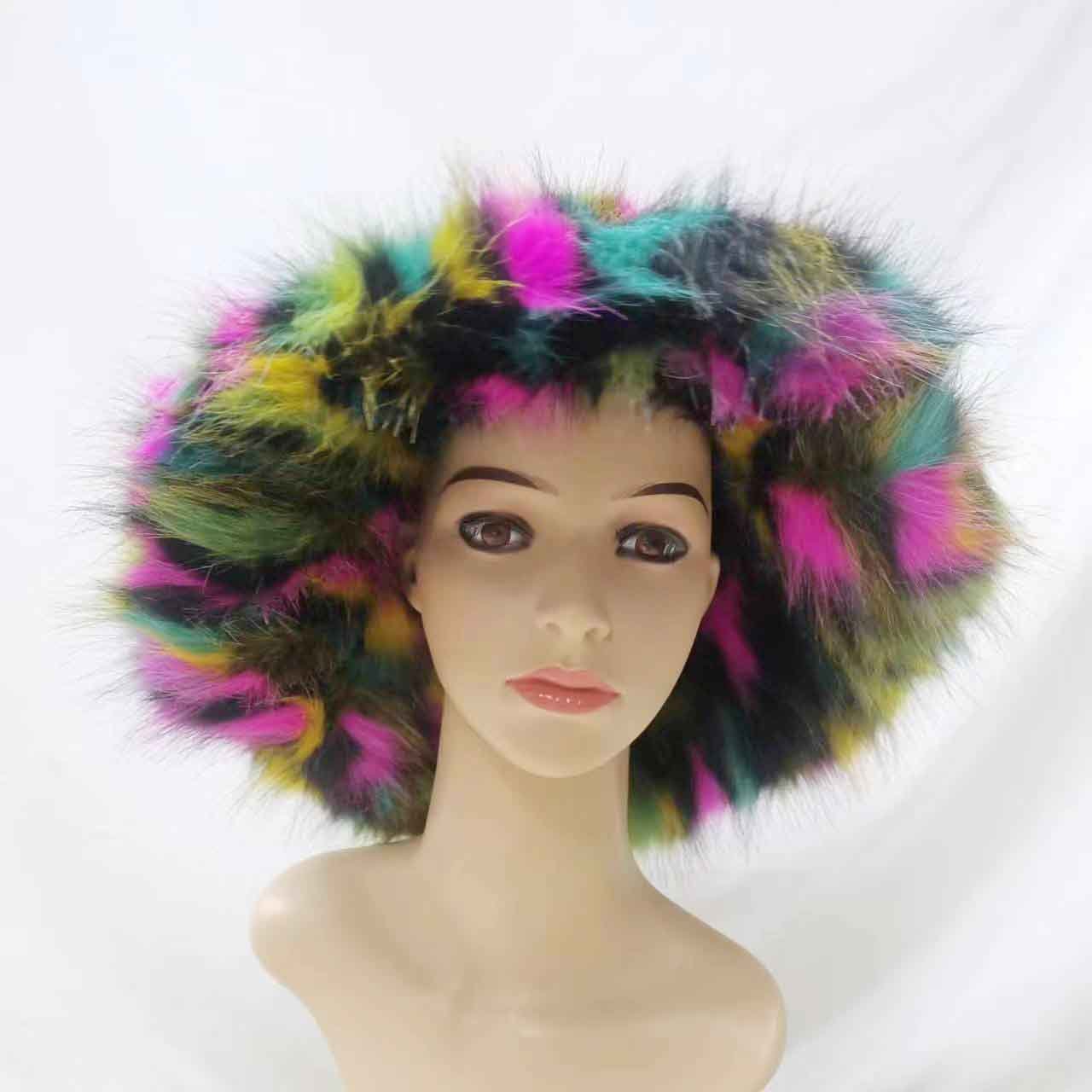 Winter Oversize Tie Dye Faux fur Fisherman Hat Large Wide Brim Fleece Fur Bucket Hats For Women