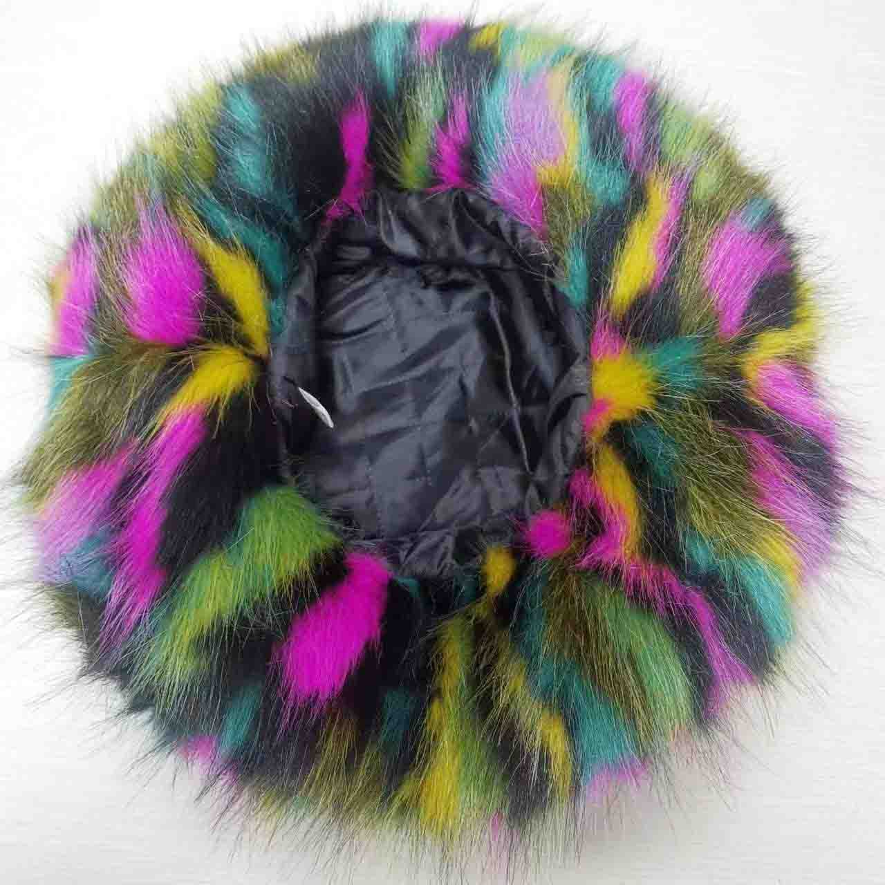 Winter Oversize Tie Dye Faux fur Fisherman Hat Large Wide Brim Fleece Fur Bucket Hats For Women