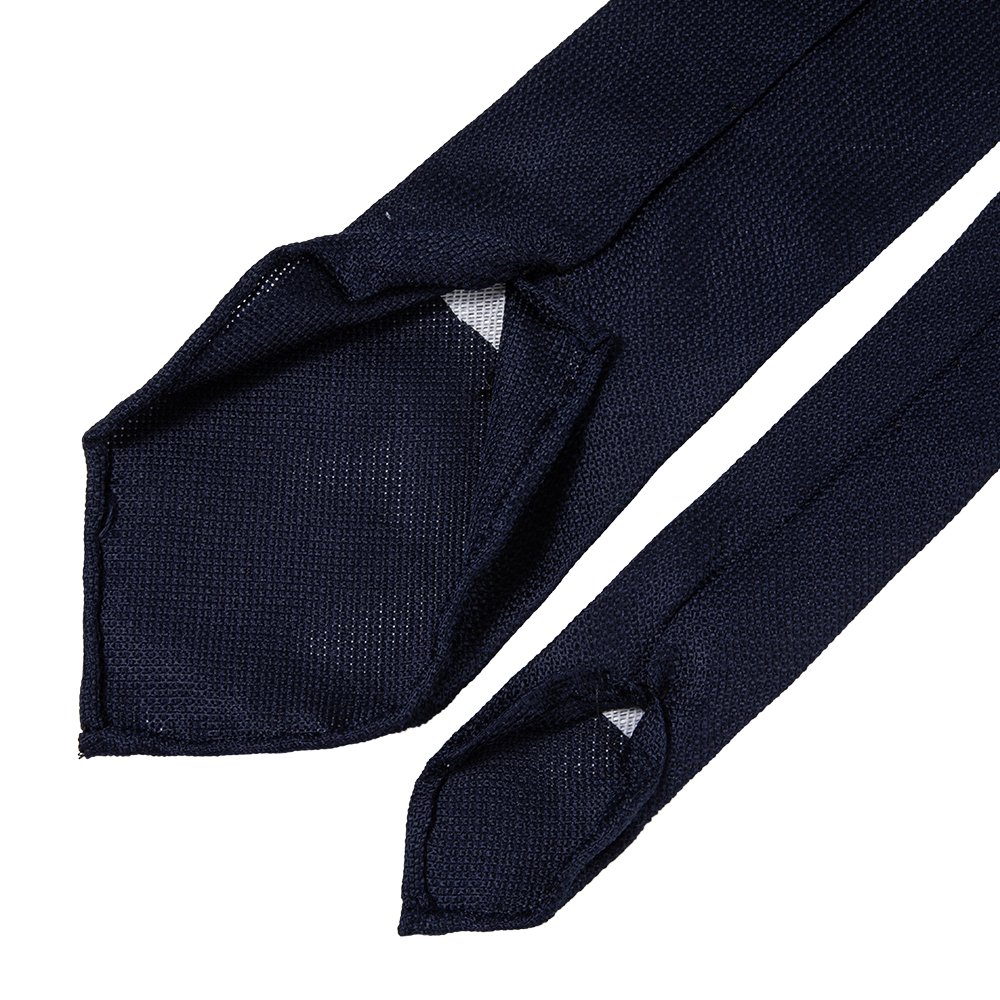 100% Silk Woven Block Navy Ties High Quality Handrolled Untipped Grenadine Necktie For Men