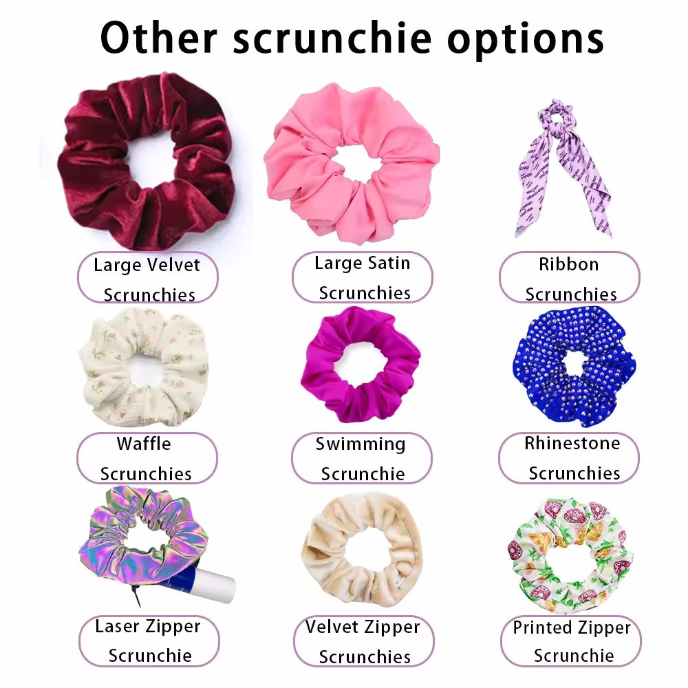 CHENGHE custom logo personalized ribbon velvet cotton satin silk scrunchies for women small MOQ elastic scrunchy hair ties