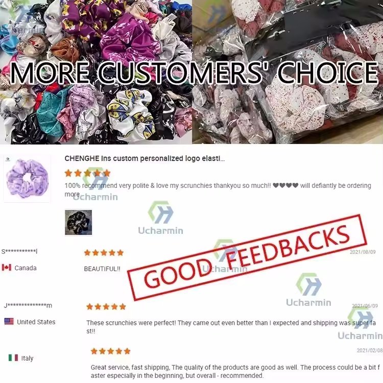 CHENGHE custom logo personalized ribbon velvet cotton satin silk scrunchies for women small MOQ elastic scrunchy hair ties