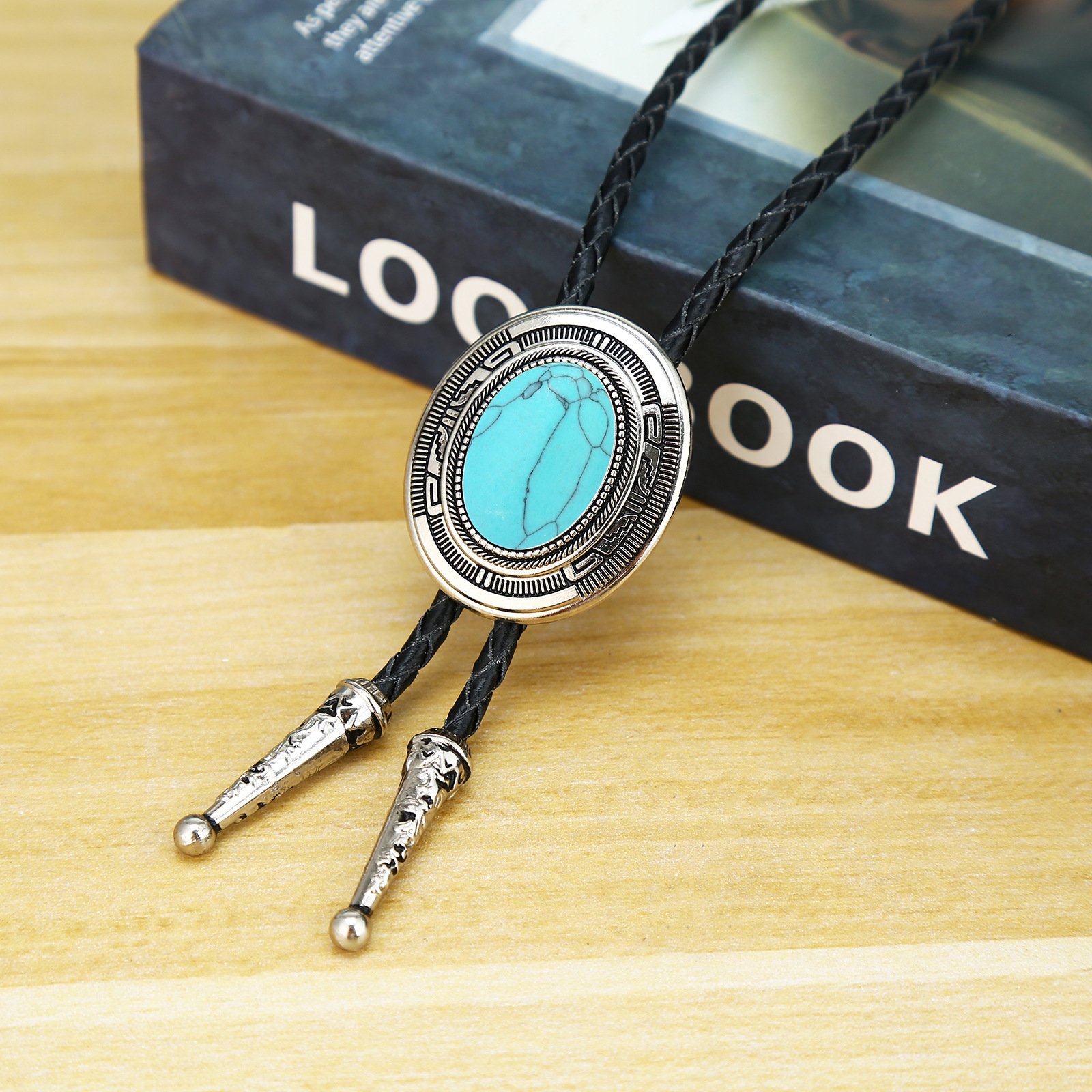 2024 Western cowboy bolo tie natural agate stone zinc alloy leather bow tie men's shirt accessories for suit
