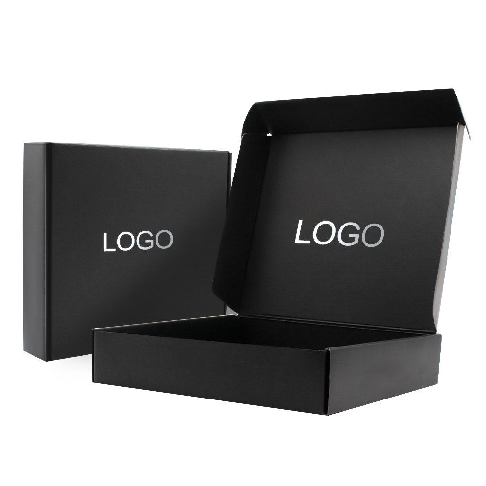 Custom Logo Corrugated Cardboard Matte Black Shipping Boxes Folding Mailer Box
