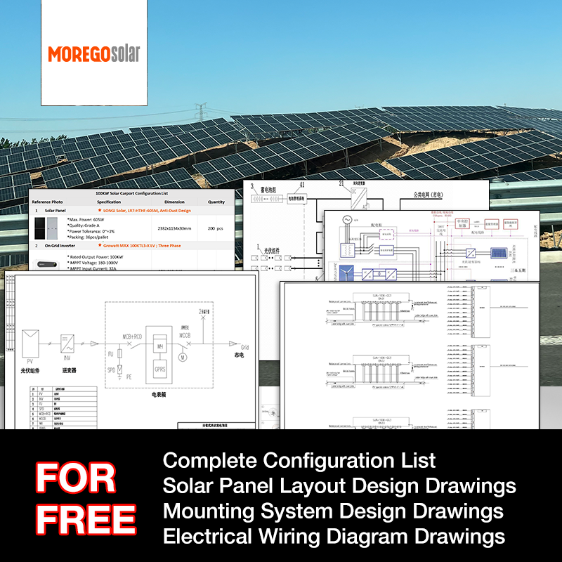 Moregosolar grid tie solar panels systems 100KW 110KW 125KW for solar panel carport farm home electricity