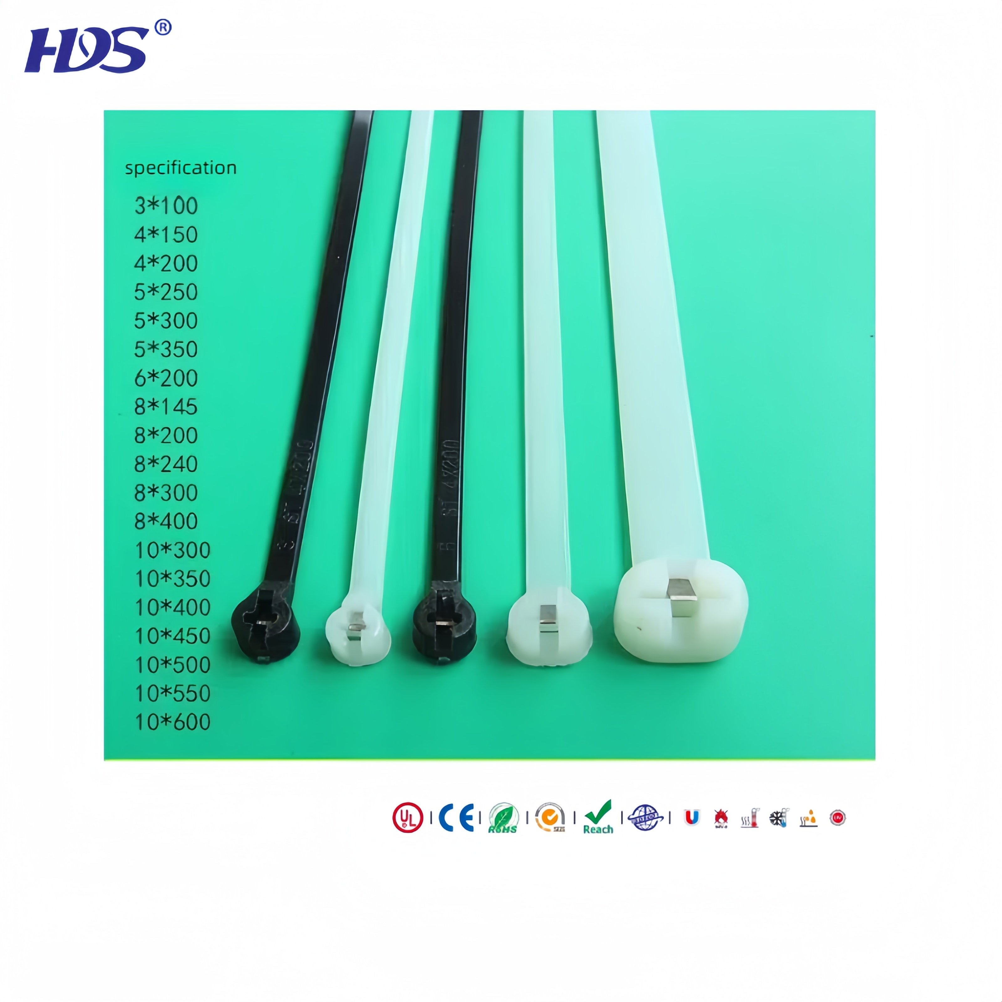 HDS UL Nylon Stainless Steel Inlay Blockties Plastic Manufacturer Cable Zip Ties Multifunctional Color Cable Bundle Ties