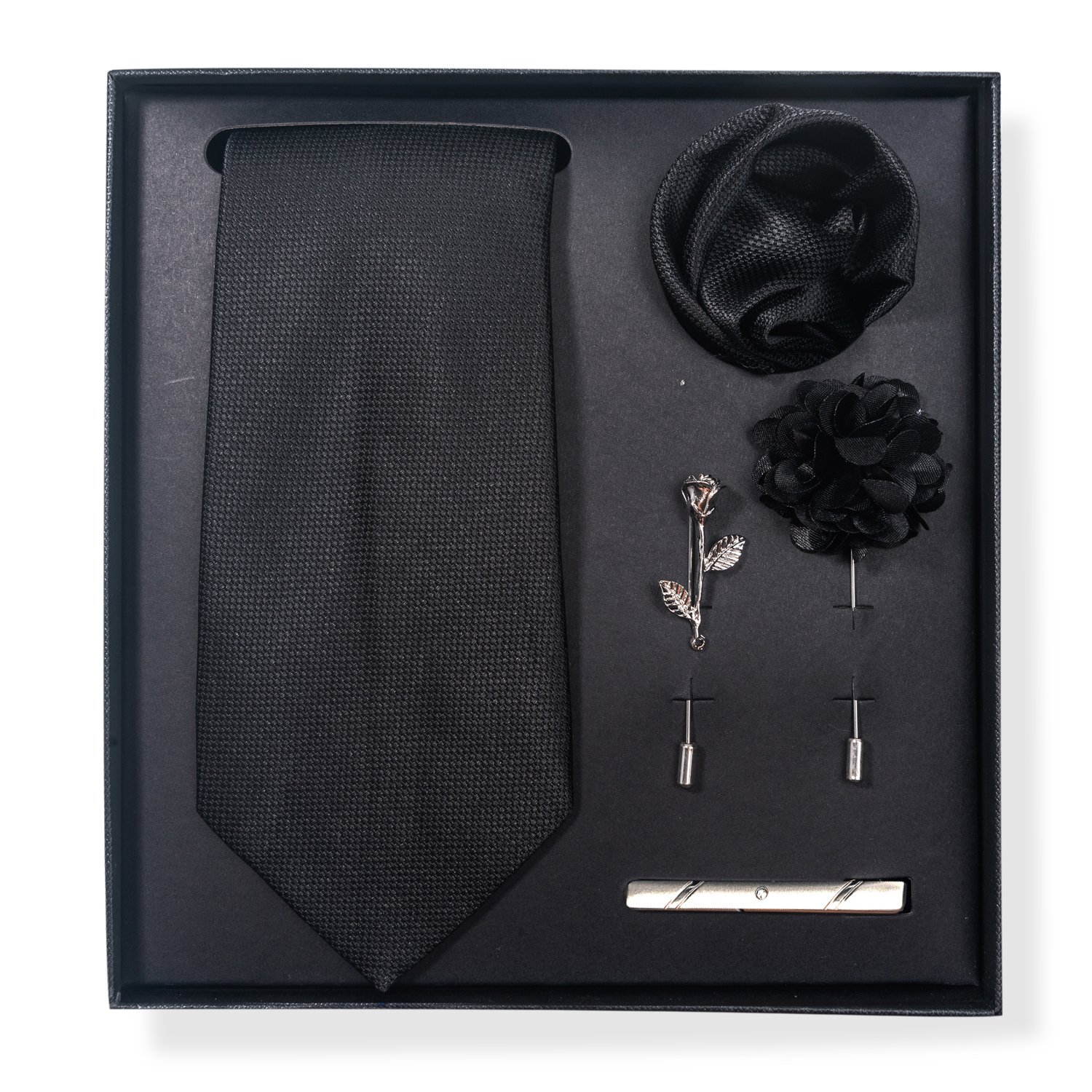 Silk Handmade 8 cm Tie Sets Black Blue Men's Neck Tie Handkerchief Cufflinks Tie Clip With Pin In Box Birthday Gift