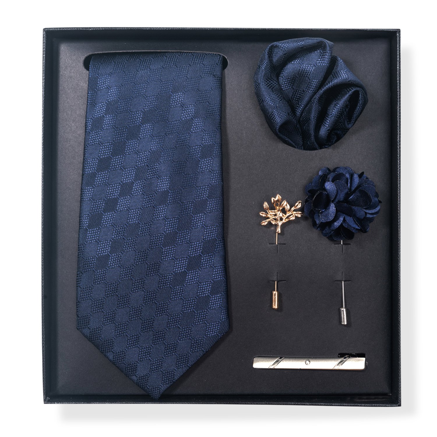 Silk Handmade 8 cm Tie Sets Black Blue Men's Neck Tie Handkerchief Cufflinks Tie Clip With Pin In Box Birthday Gift