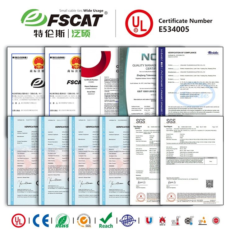 FSCAT Nylon 66 100mm 180mm 200mm 280mm 350mm 400mm 500mm 800mm 1200mm Uv Plastic Cable tie Nylon Zip tie
