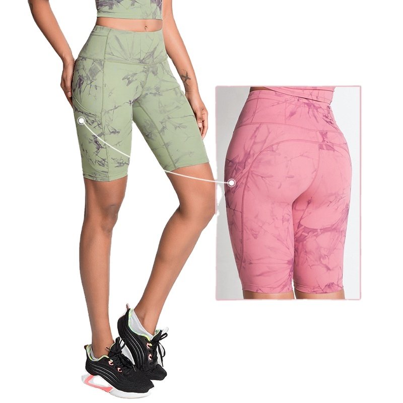 RTS Women Tie Dye Printing Short Yoga Pants Biker Shorts Leggings Gym Female Half Leggins