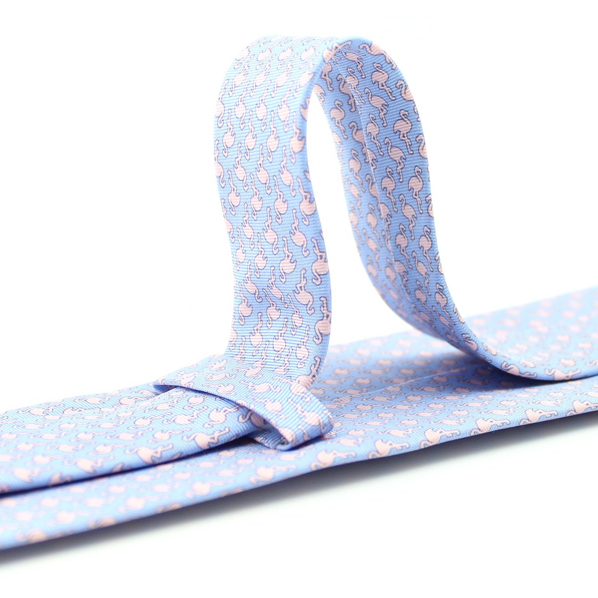 Wholesale Silk Custom Print Necktie Animal Patterned Men's Blush Pink Beautiful Tropical Bird Pink Pelican Neck Tie Flamingo Tie