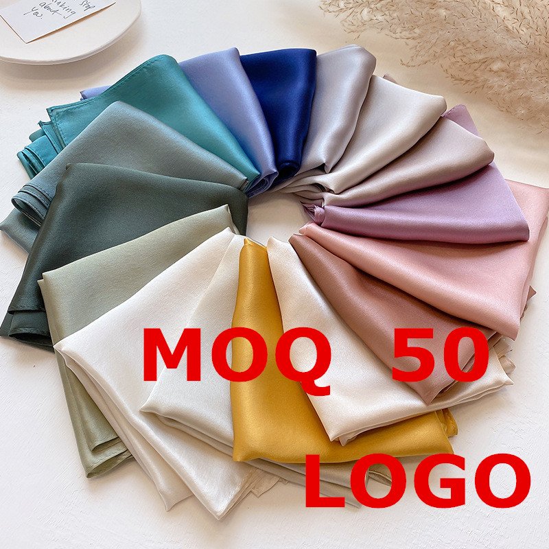 OEM Custom Design Factory Printed Silk Scarves Square Satin Chiffon Muslim Hijab Head Scarf Luxury Brand Silk Scarf for Women