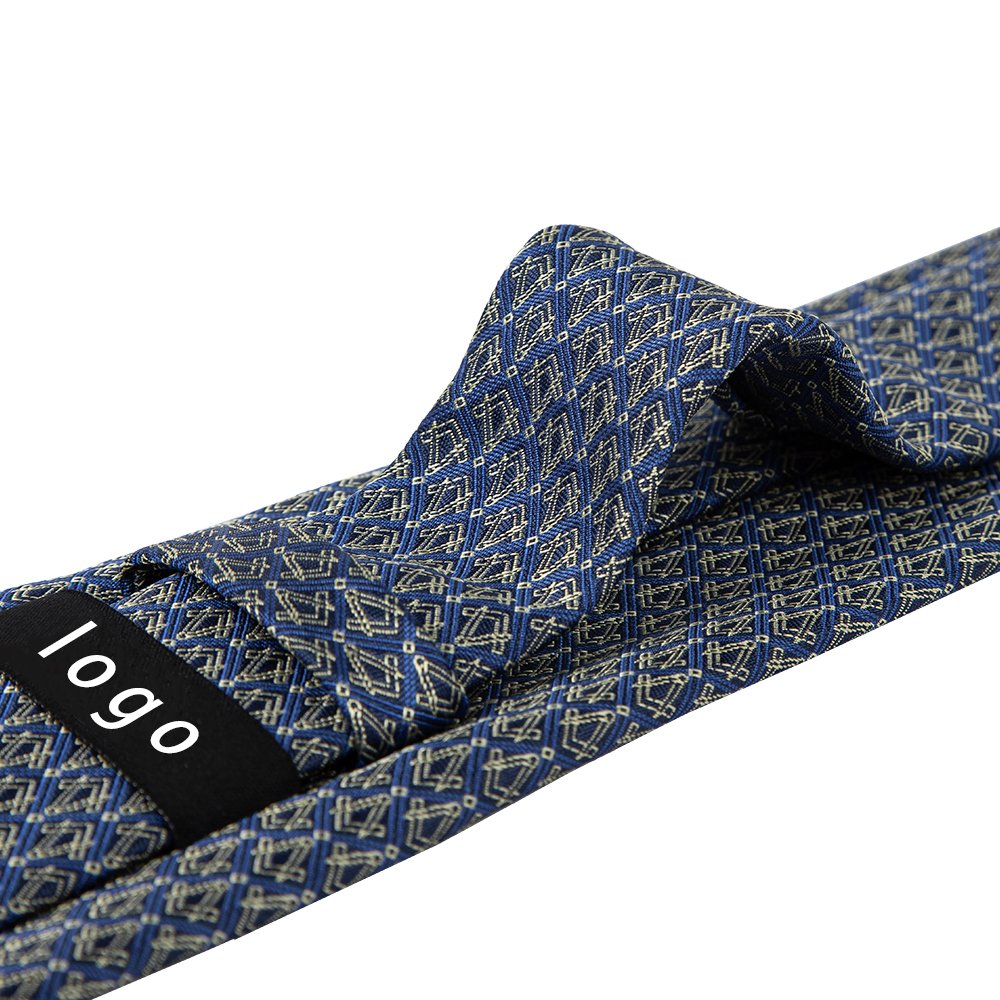 Men's Navy Blue Plaid Necktie Microfiber Polyester Design with Masonic Gold Square & Compass Premium Quality