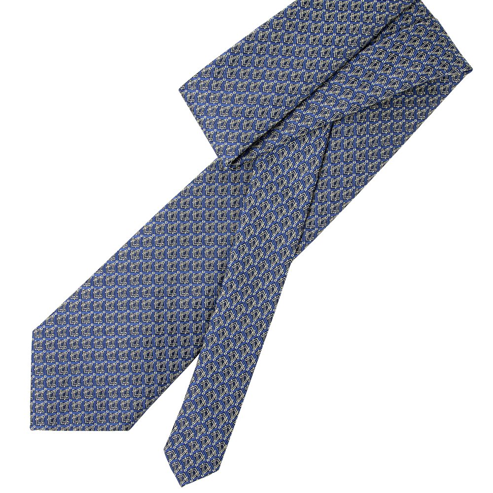 Men's Navy Blue Plaid Necktie Microfiber Polyester Design with Masonic Gold Square & Compass Premium Quality