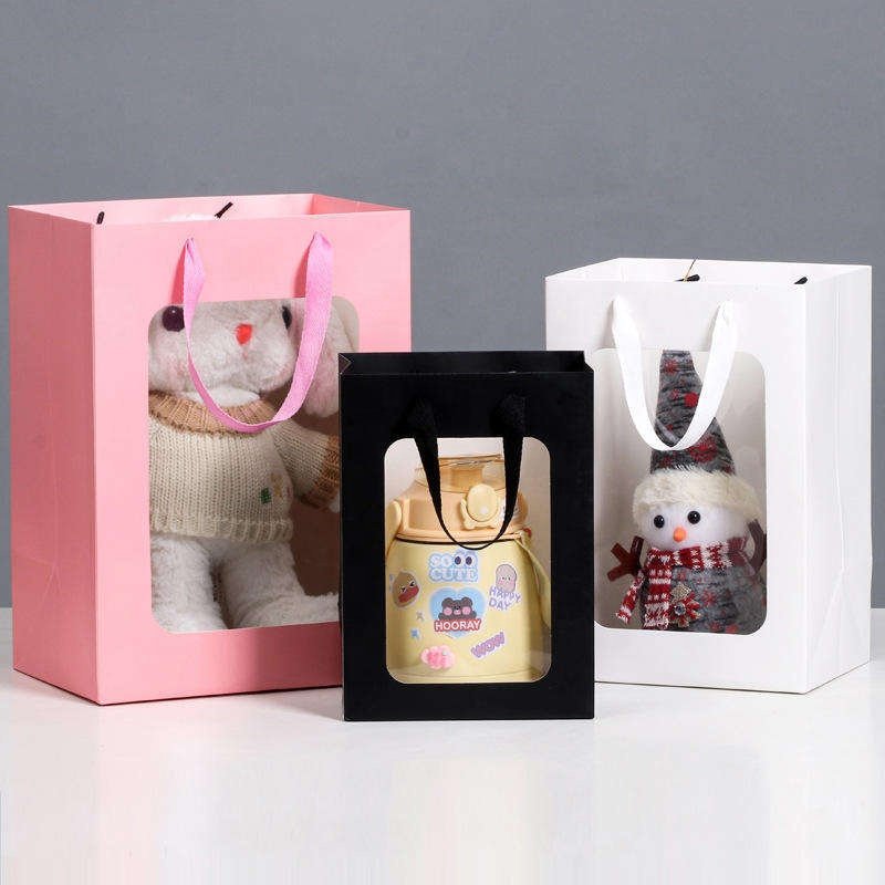 Environment Friendly custom shopping bags Window Cardboard Luxury Paper Shopping Bags 20*16*30cm Clothes Toys Gifts